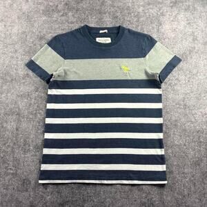 Abercrombie & Fitch Y2K T-Shirt Mens M Muscle Fit Striped Moose Logo Preppy